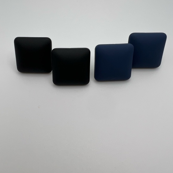 Classic Black & Blue Square Stud Earring set - Trendy Large Stud Earrings Set - Picture 6 of 13